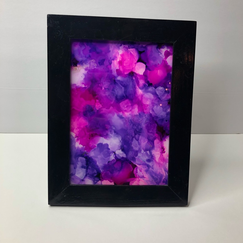 “Beauty in bloom” alcohol ink on glass 5x7 w frame